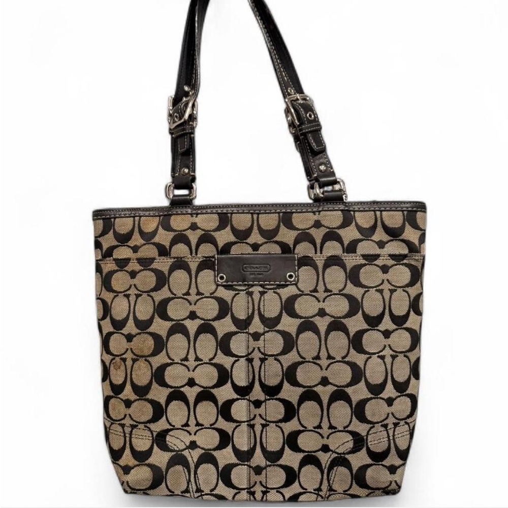 Coach Black/Gray Hampton Signature Carryall Gallery Tote Bag
